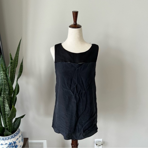 Rag & Bone Black Silk Blouse Tank Top with Mesh Cutout and Back Zipper Detail - Picture 5 of 7
